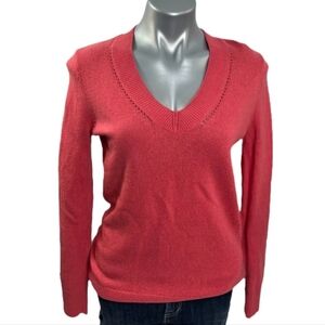 REISS Cashmere Wool Blend V Neck Pink Coral Sweater Size Small Women's